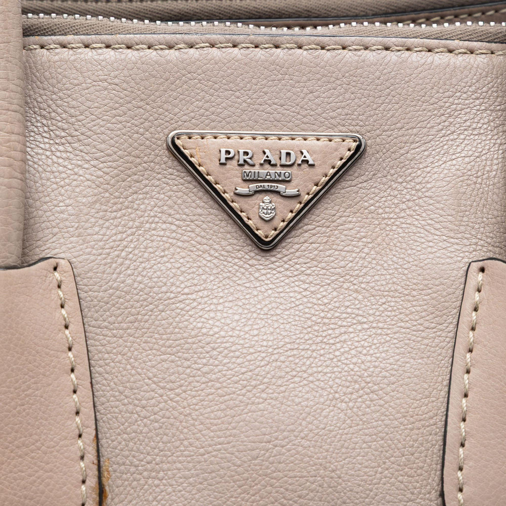Prada Glace Calf Twin Pocket Double Handle Satchel - Beige