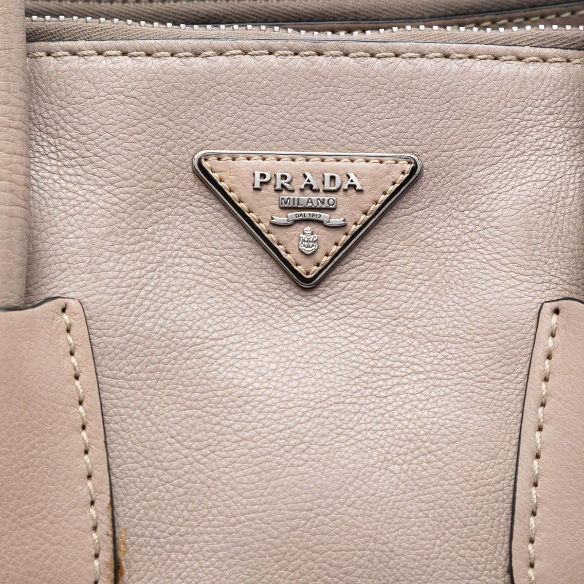 Prada Glace Calf Twin Pocket Double Handle Satchel - Beige