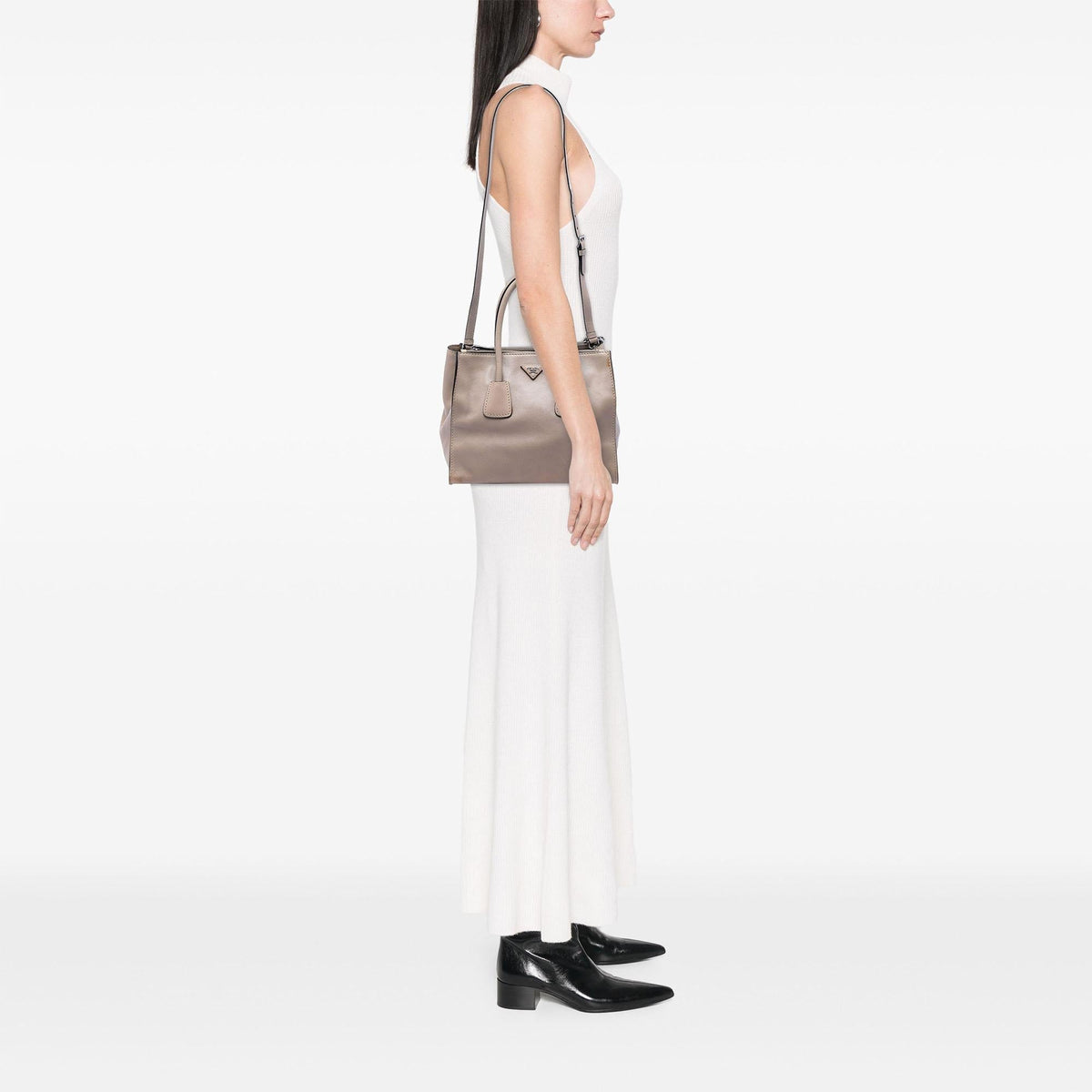 Prada Glace Calf Twin Pocket Double Handle Satchel - Beige