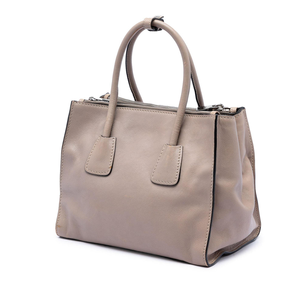 Prada Glace Calf Twin Pocket Double Handle Satchel - Beige