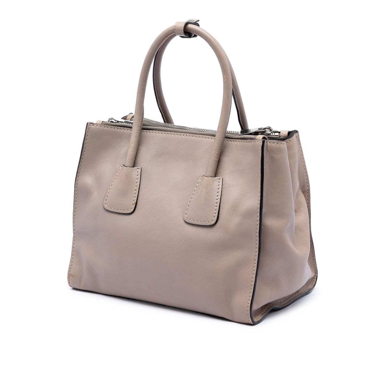Prada Glace Calf Twin Pocket Double Handle Satchel - Beige