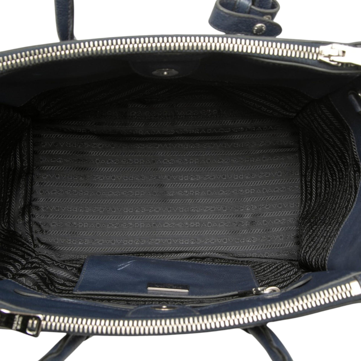 Prada Glace Calf Twin Pocket Double Handle Satchel - Blue