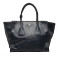 Prada Glace Calf Twin Pocket Double Handle Satchel - Blue