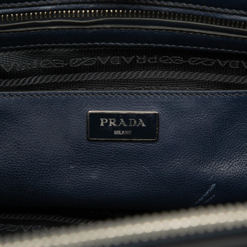 Prada Glace Calf Twin Pocket Double Handle Satchel - Blue