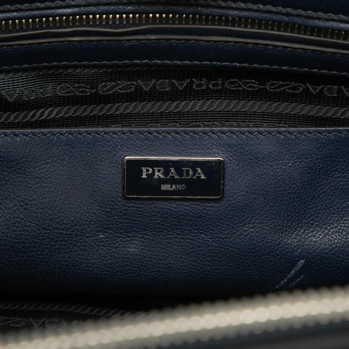 Prada Glace Calf Twin Pocket Double Handle Satchel - Blue