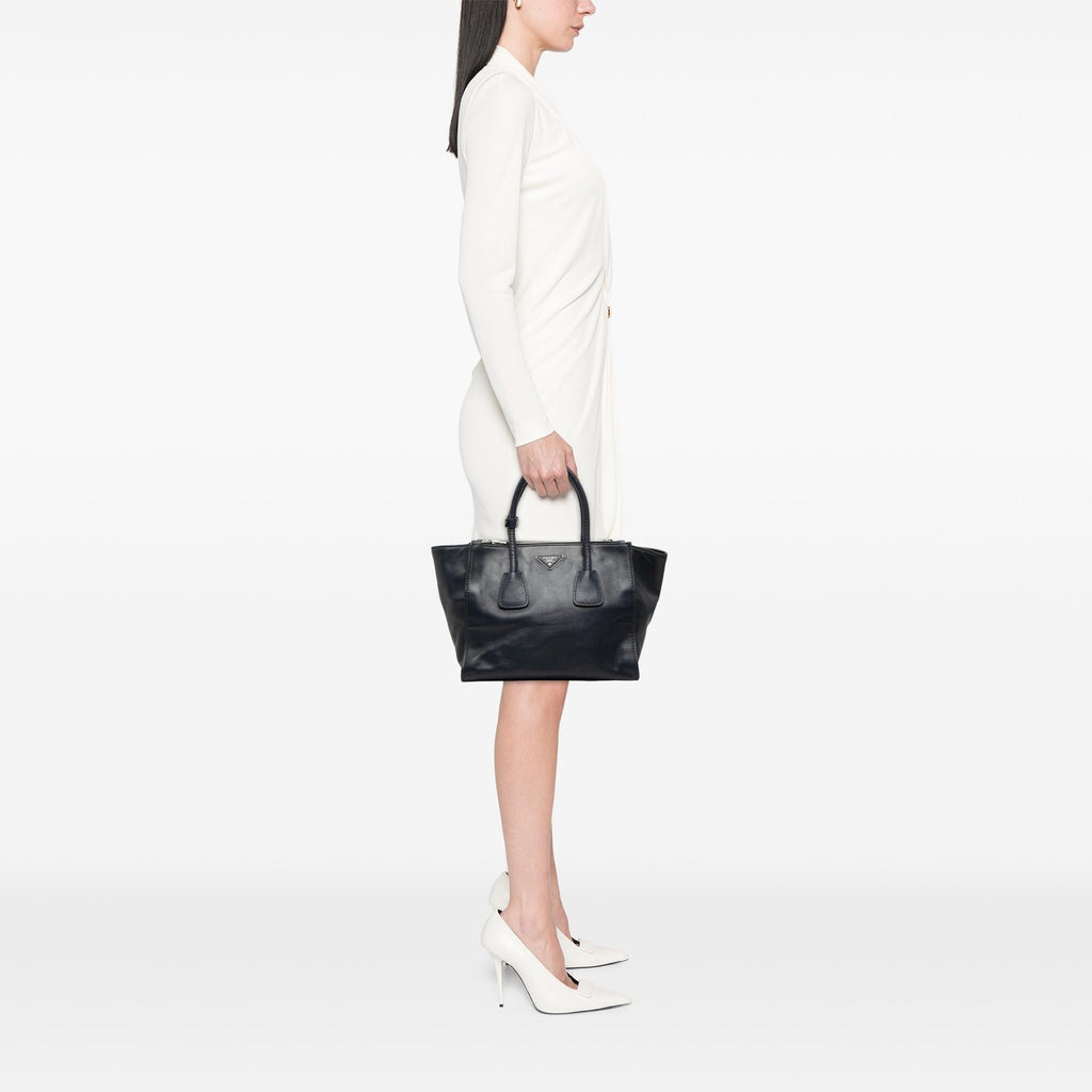 Prada Glace Calf Twin Pocket Double Handle Satchel - Blue