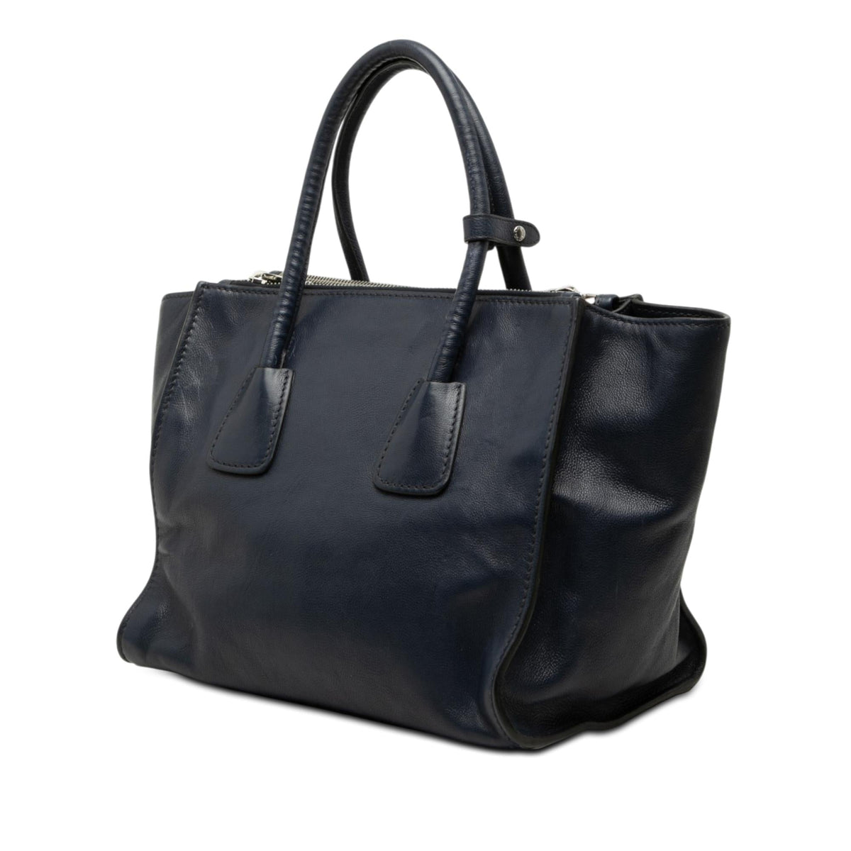 Prada Glace Calf Twin Pocket Double Handle Satchel - Blue