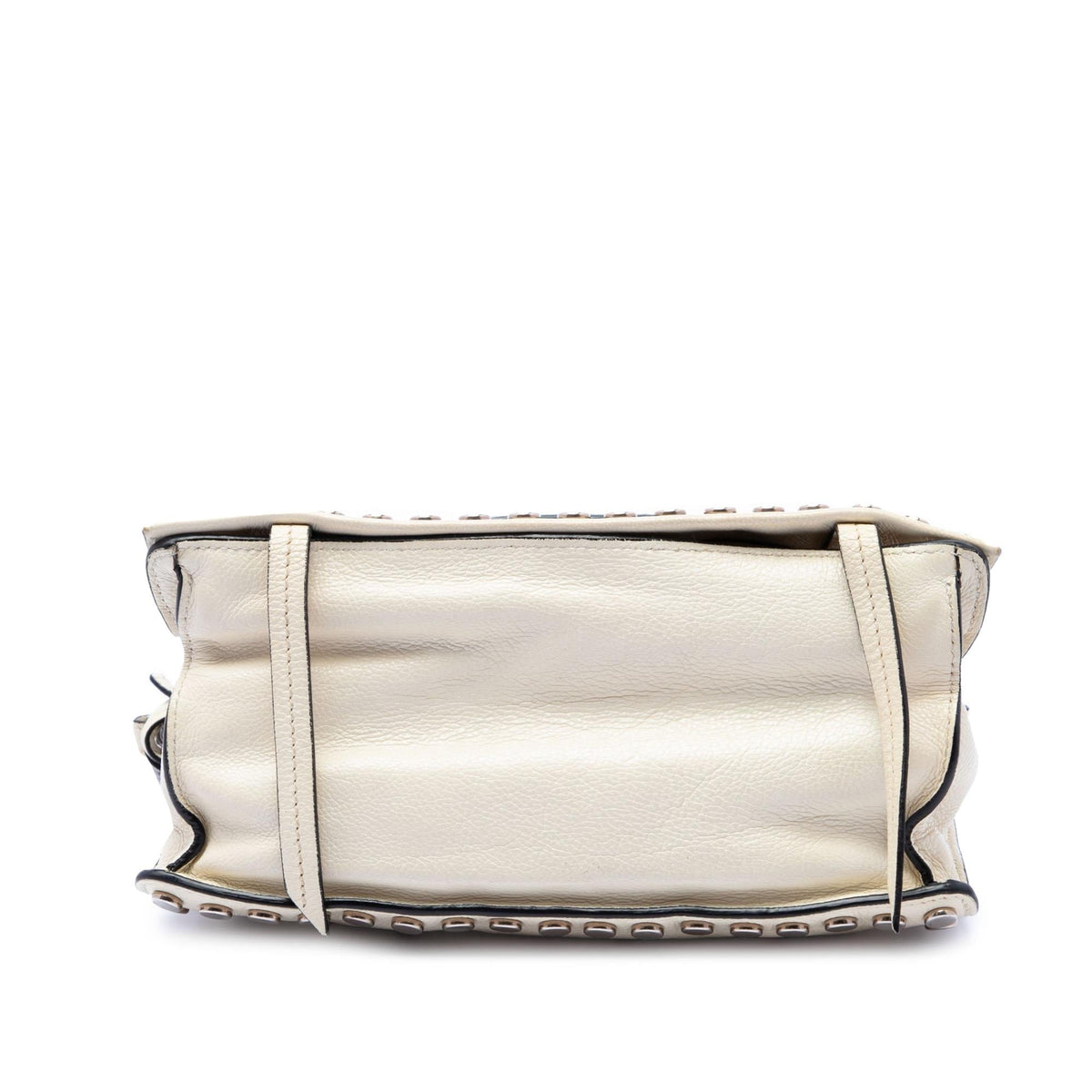 Prada Glace Calfskin Studded Etiquette Flap Satchel - White