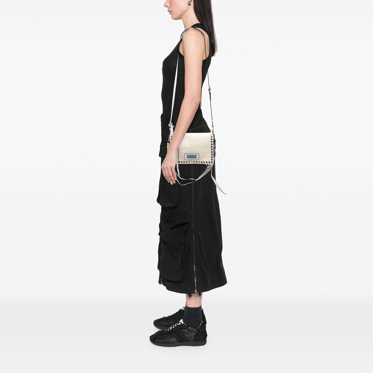 Prada Glace Calfskin Studded Etiquette Flap Satchel - White