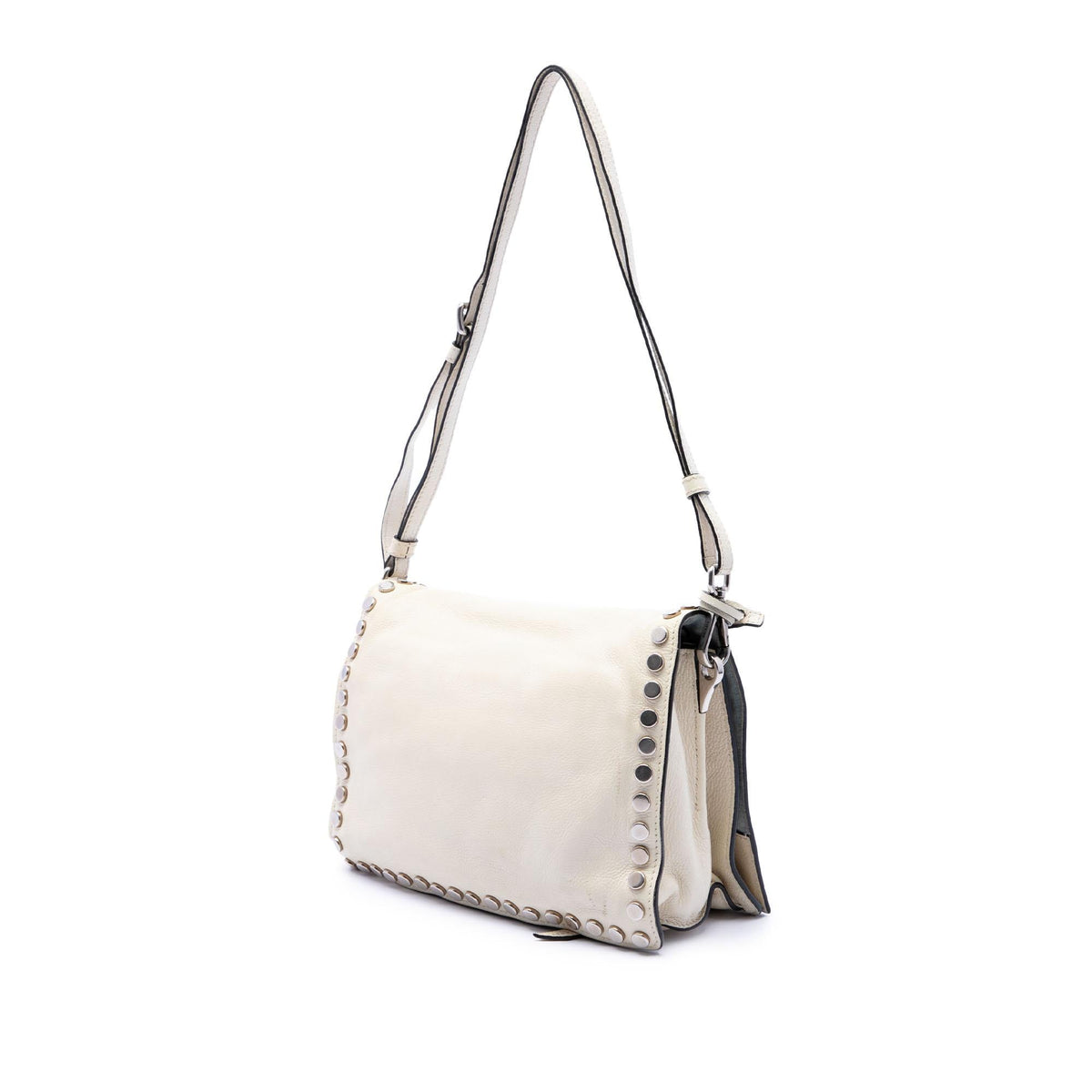 Prada Glace Calfskin Studded Etiquette Flap Satchel - White