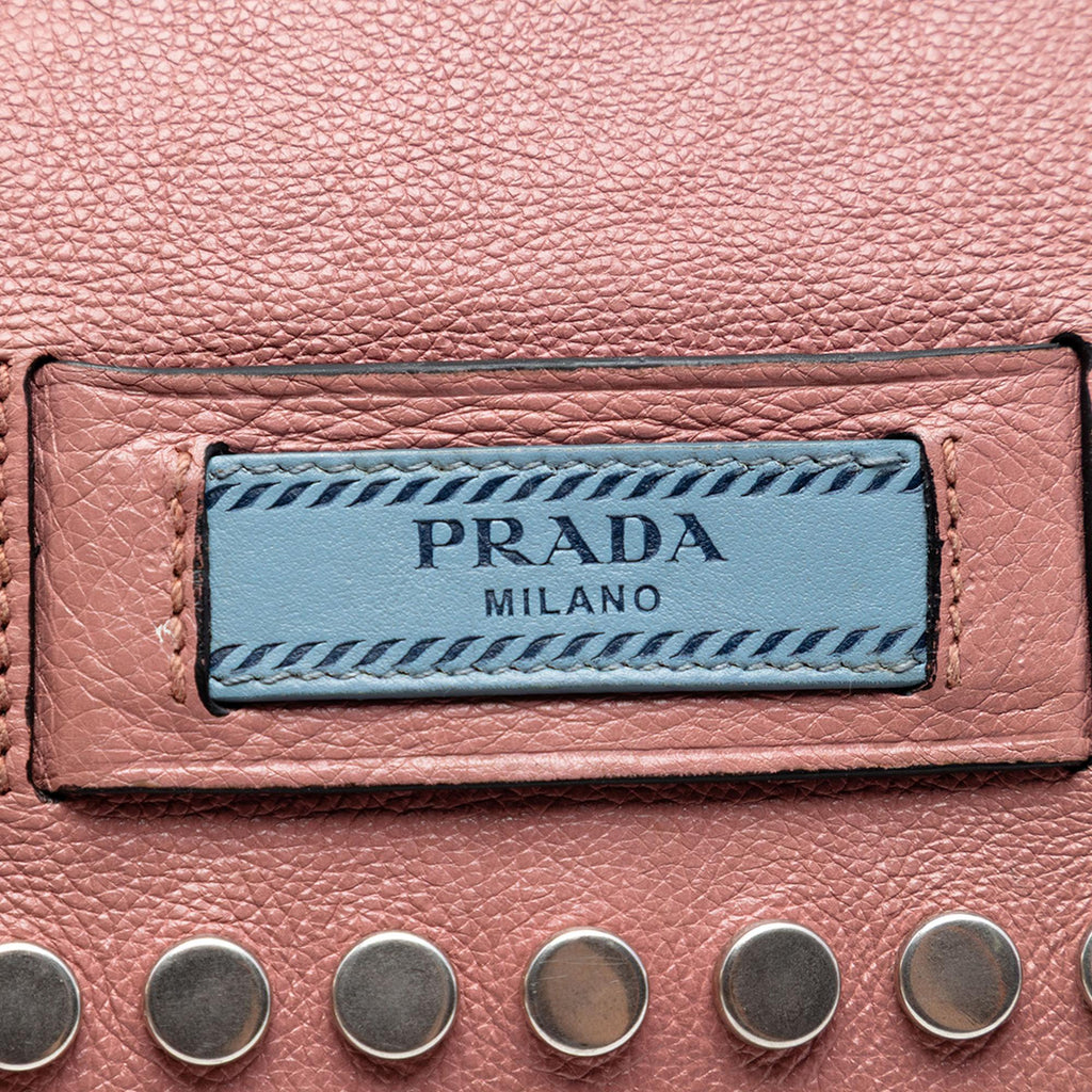 Prada Glace Calfskin Studded Etiquette Flap Crossbody Bag - Pink