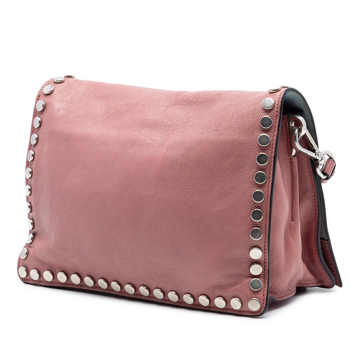 Prada Glace Calfskin Studded Etiquette Flap Crossbody Bag - Pink