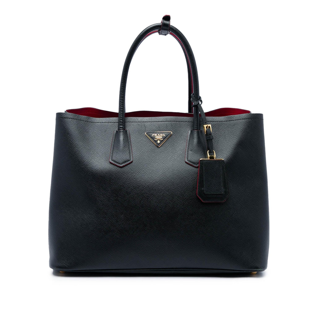 Prada Large Saffiano Cuir Double Satchel - Black