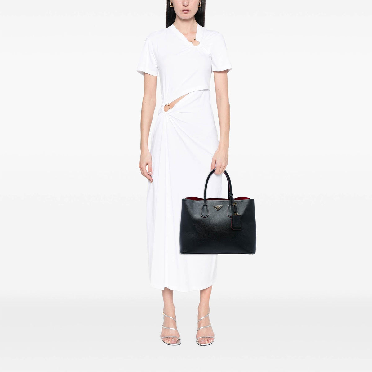 Prada Large Saffiano Cuir Double Satchel - Black
