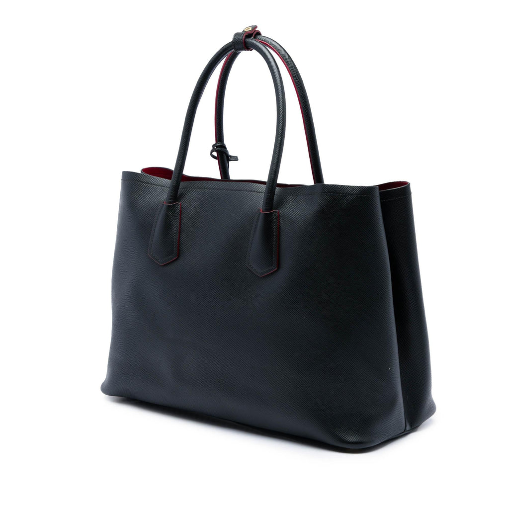 Prada Large Saffiano Cuir Double Satchel - Black