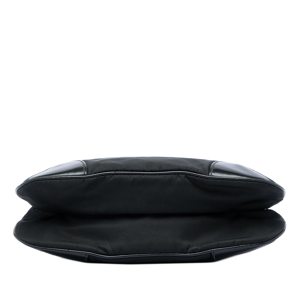 Prada Leather Trimmed Tessuto Zip Top Crossbody Bag - Black