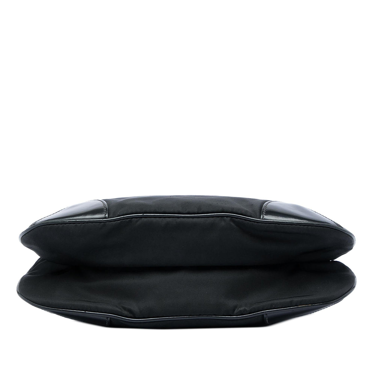 Prada Leather Trimmed Tessuto Zip Top Crossbody Bag - Black