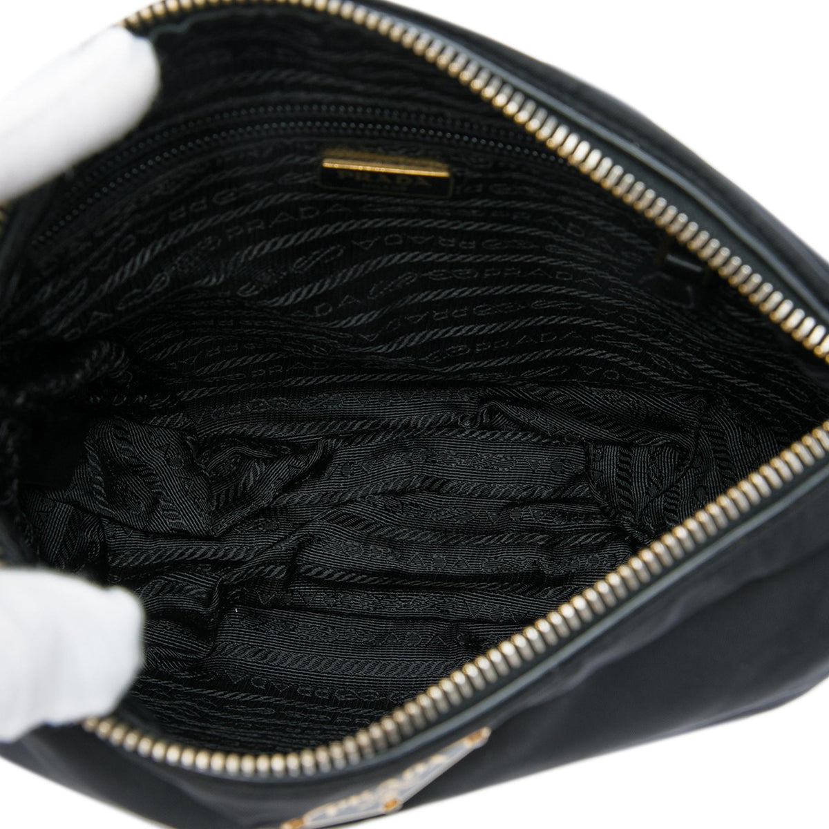 Prada Leather Trimmed Tessuto Zip Top Crossbody Bag - Black