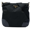 Prada Leather Trimmed Tessuto Zip Top Crossbody Bag - Black