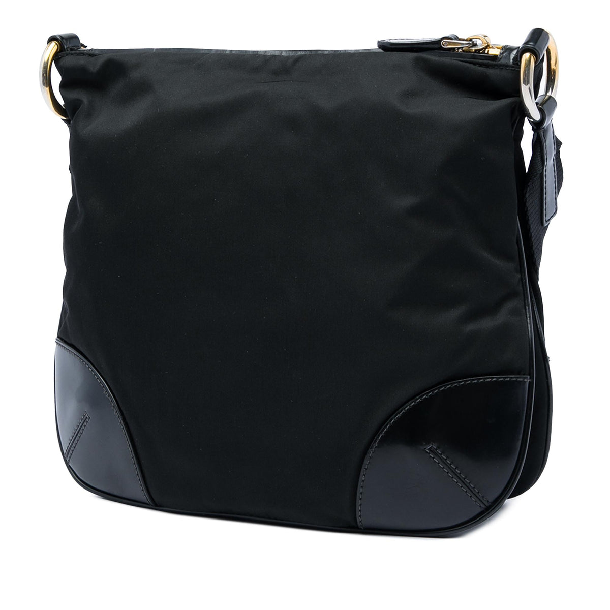 Prada Leather Trimmed Tessuto Zip Top Crossbody Bag - Black