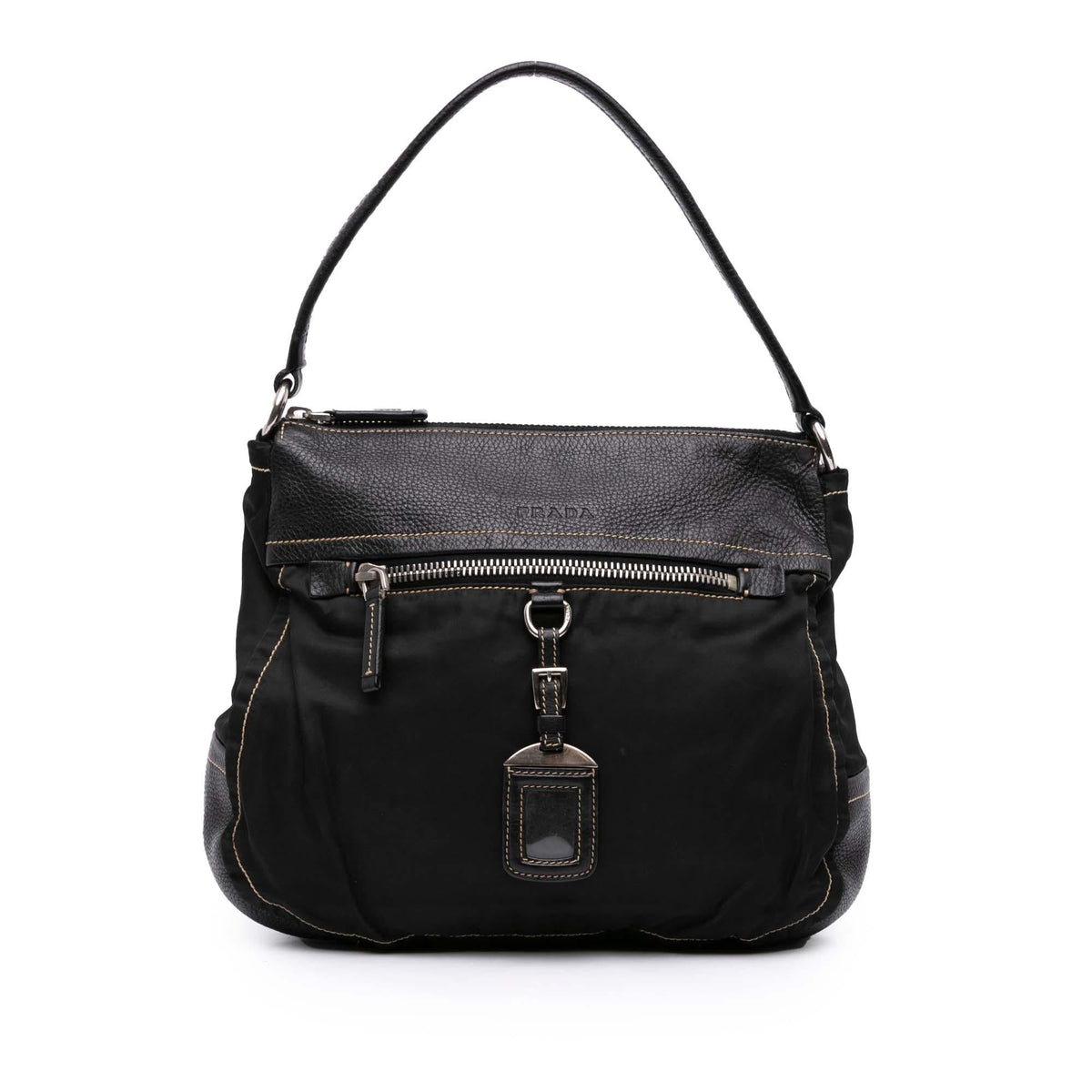 Prada Leather and Tessuto Shoulder Bag - Black