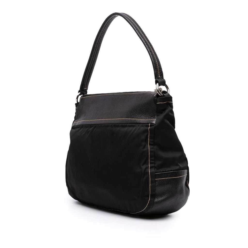 Prada Leather and Tessuto Shoulder Bag - Black