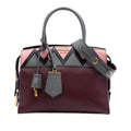 Prada Medium Saffiano Trimmed City Calf Greca Esplanade Satchel - Red