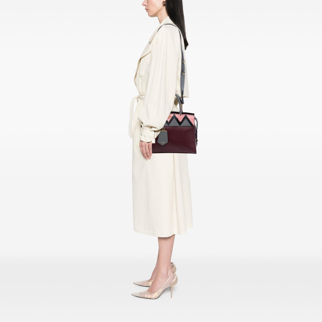 Prada Medium Saffiano Trimmed City Calf Greca Esplanade Satchel - Red