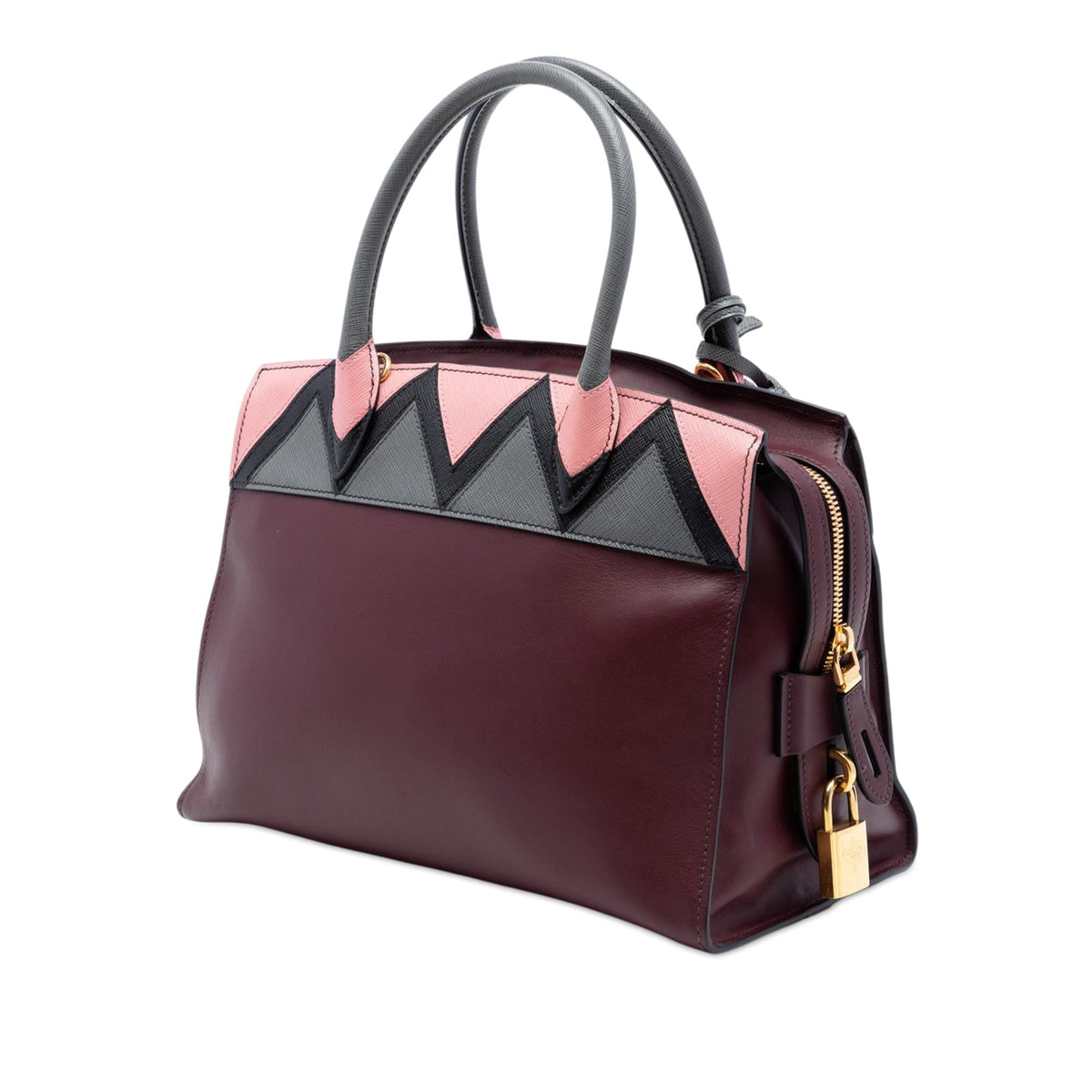 Prada Medium Saffiano Trimmed City Calf Greca Esplanade Satchel - Red