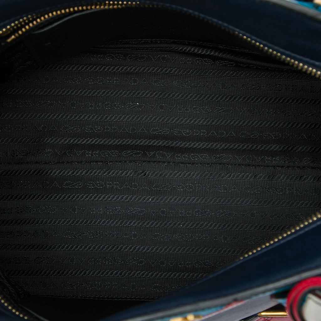 Prada Medium Saffiano Trimmed City Calf Greca Esplanade Satchel - Blue