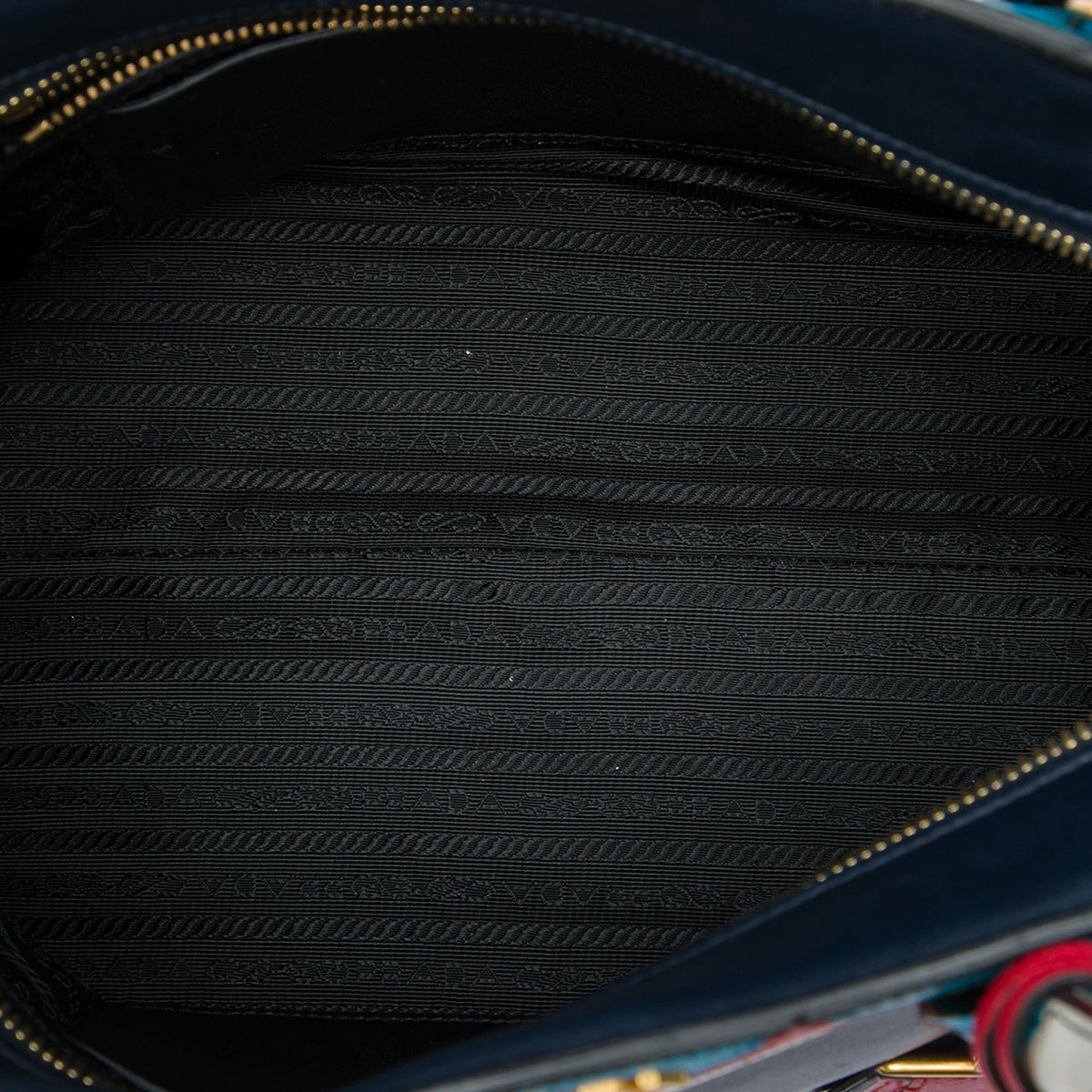 Prada Medium Saffiano Trimmed City Calf Greca Esplanade Satchel - Blue
