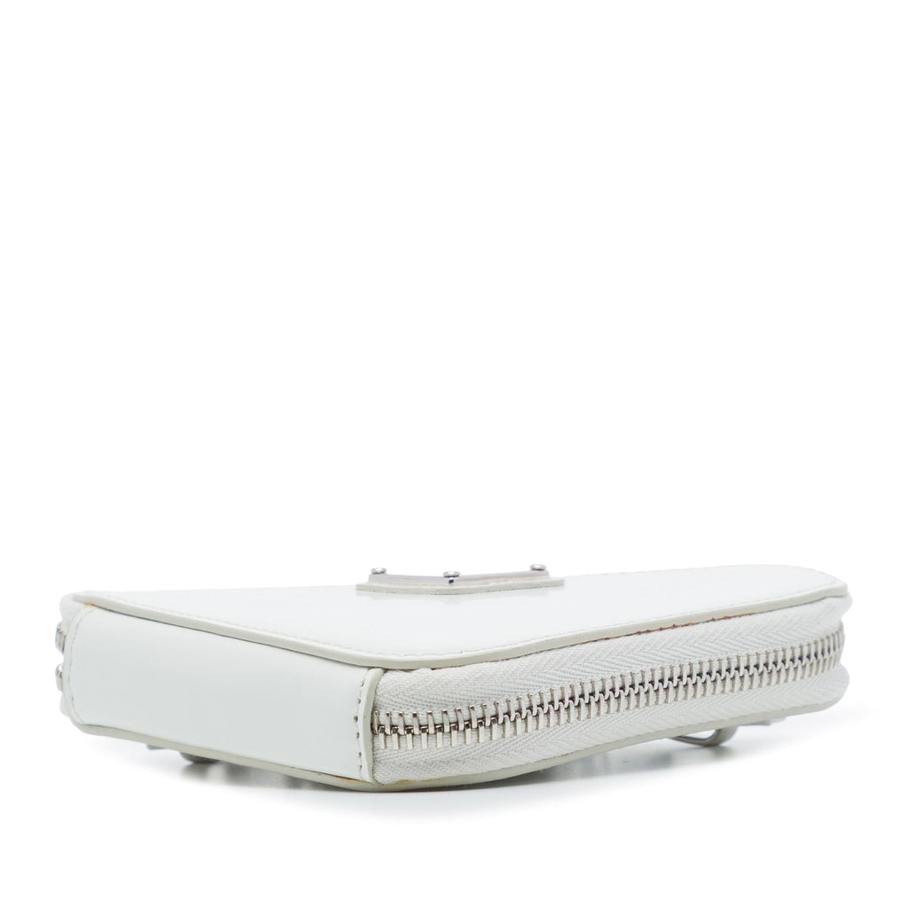 Prada Mini Brushed Leather Triangle Chain Pouch Crossbody Bag - White