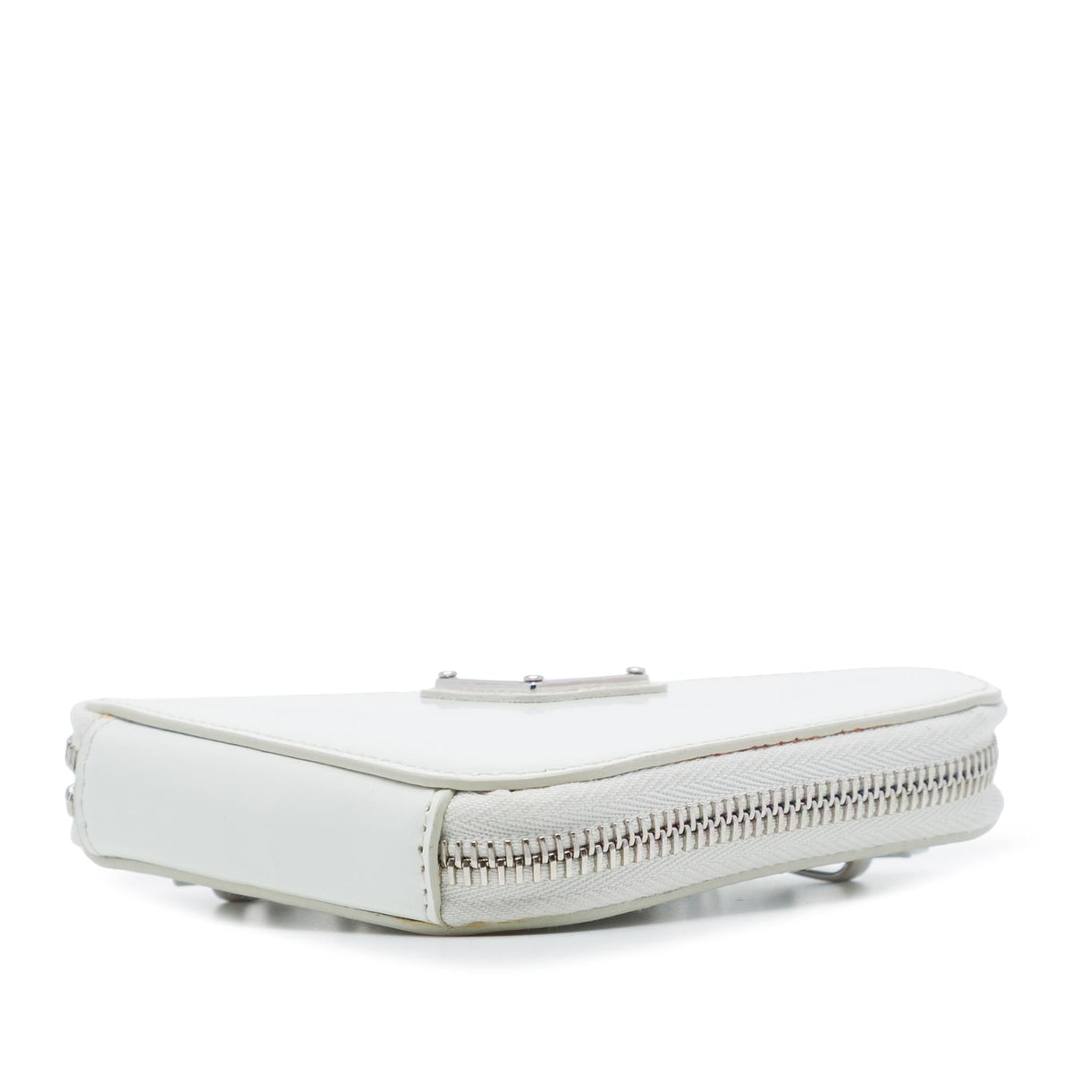 Prada Mini Brushed Leather Triangle Chain Pouch Crossbody Bag - White