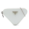 Prada Mini Brushed Leather Triangle Chain Pouch Crossbody Bag - White