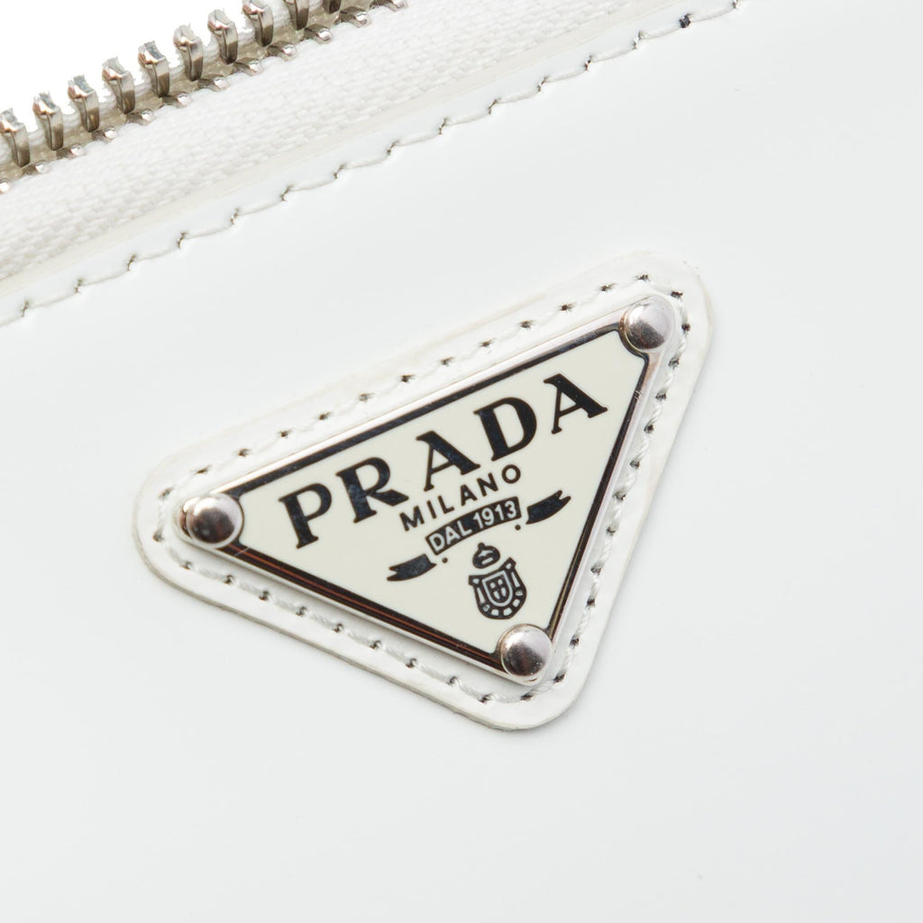 Prada Mini Brushed Leather Triangle Chain Pouch Crossbody Bag - White