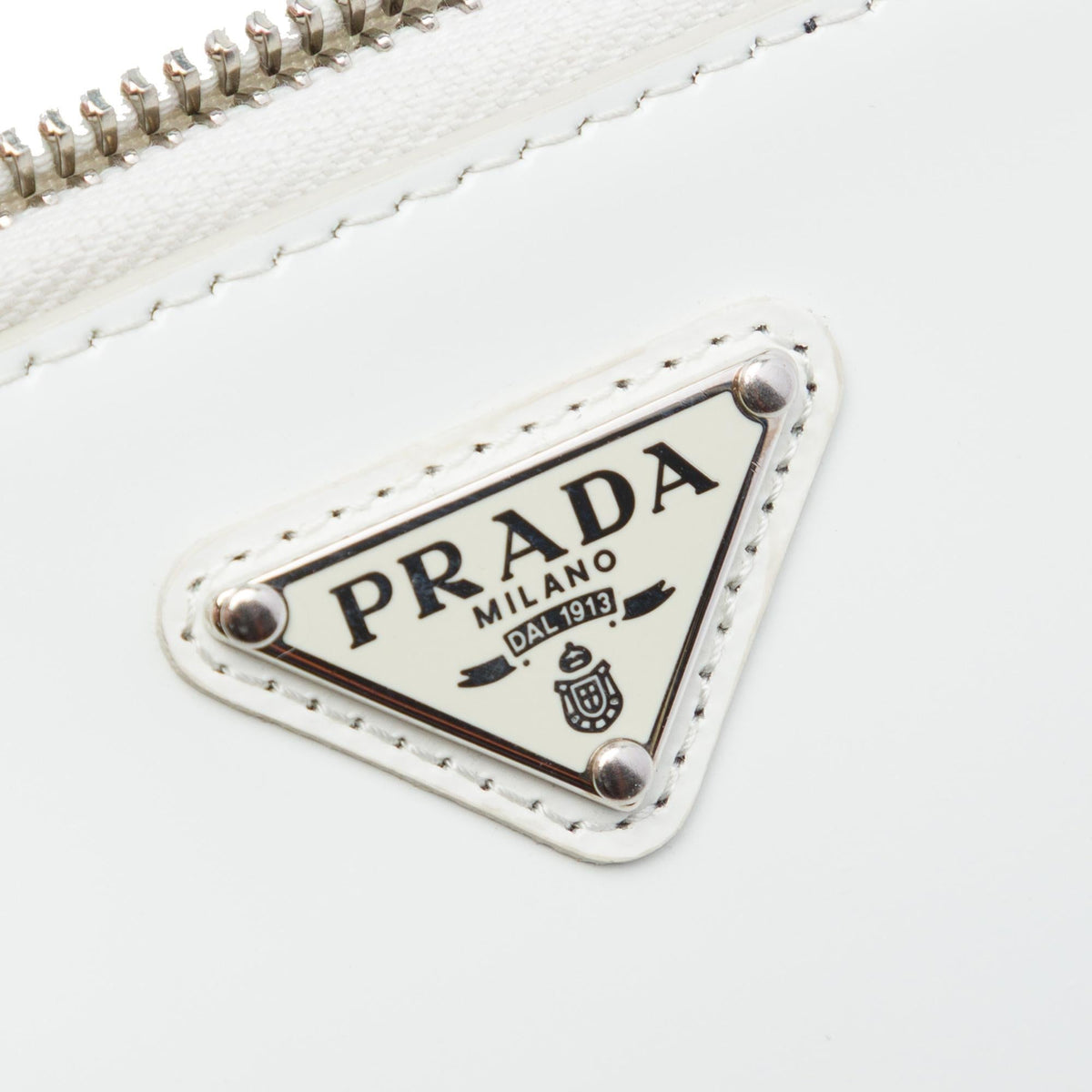 Prada Mini Brushed Leather Triangle Chain Pouch Crossbody Bag - White