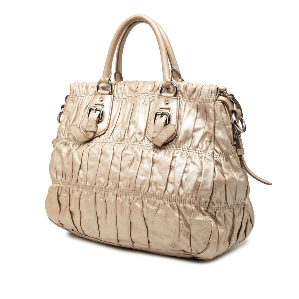 Prada Nappa Gaufre Satchel - Gold