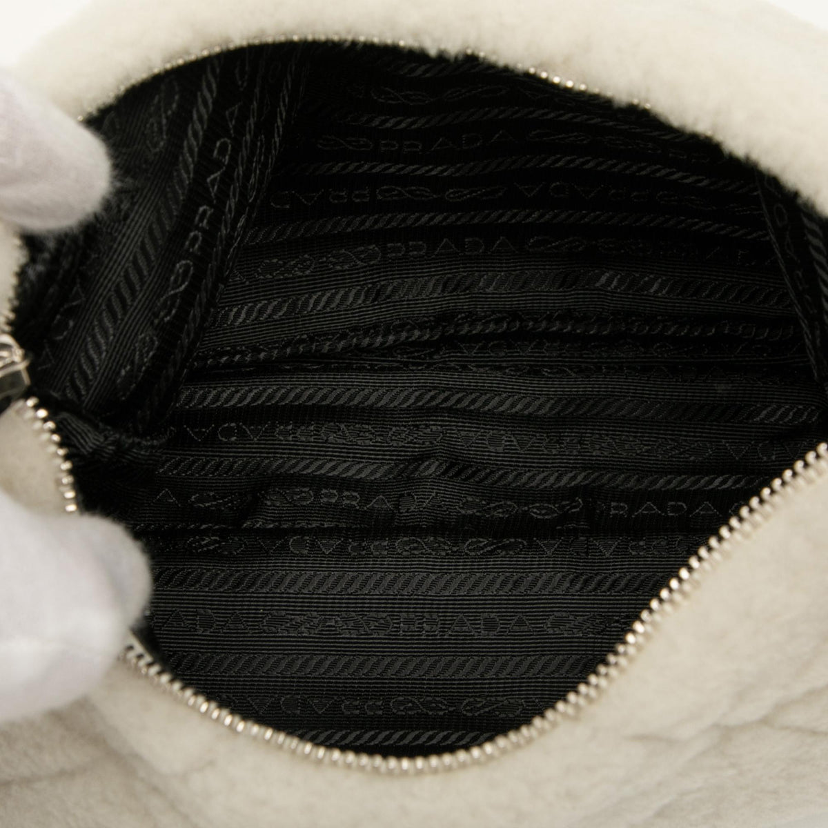 Prada Quilted Shearling Re Edition 2005 Crossbody Bag - White