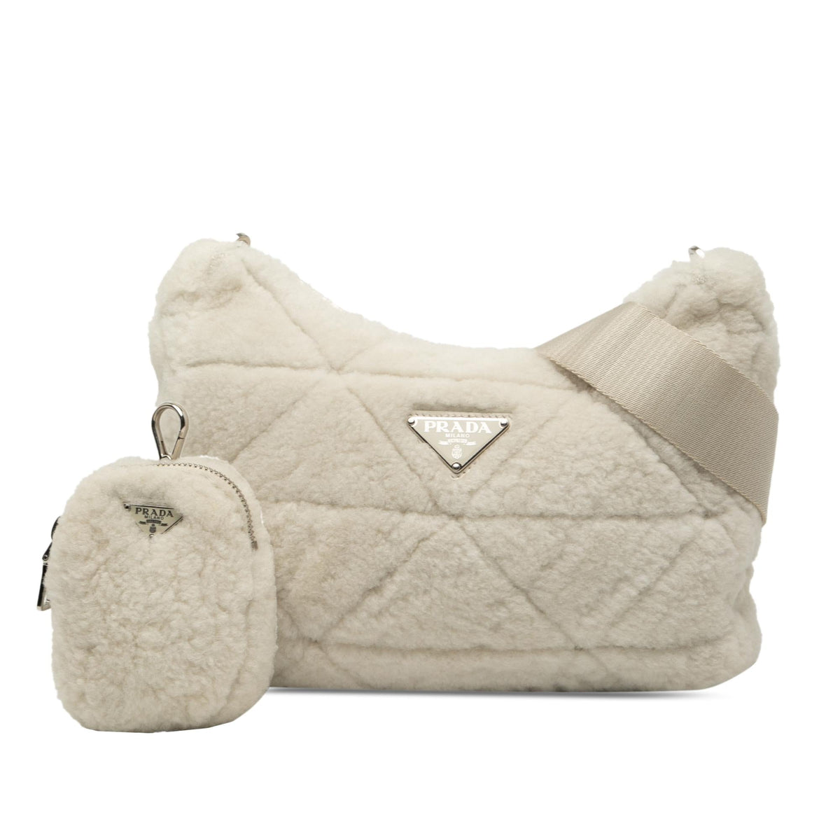 Prada Quilted Shearling Re Edition 2005 Crossbody Bag - White