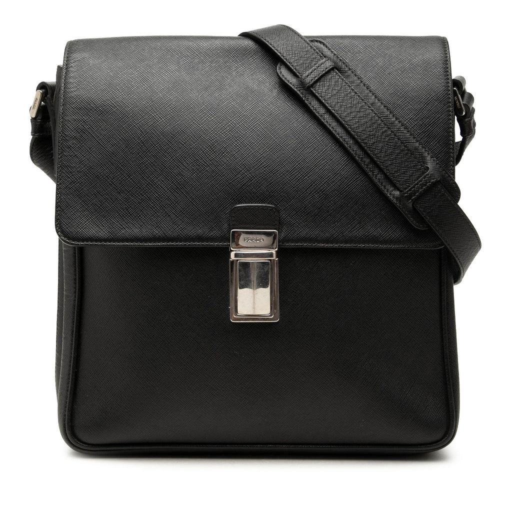Prada Saffiano Buckle Messenger Bag - Black