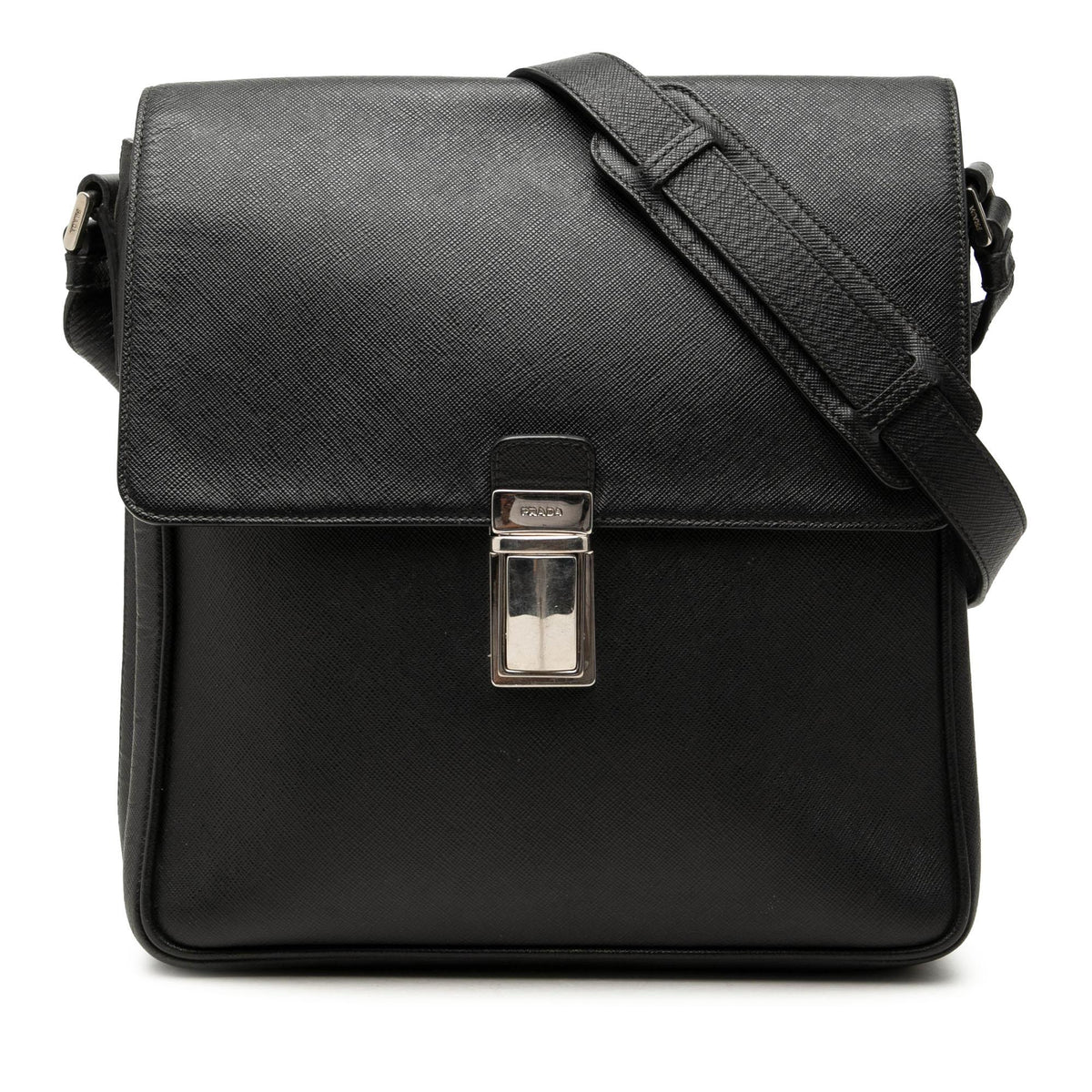 Prada Saffiano Buckle Messenger Bag - Black