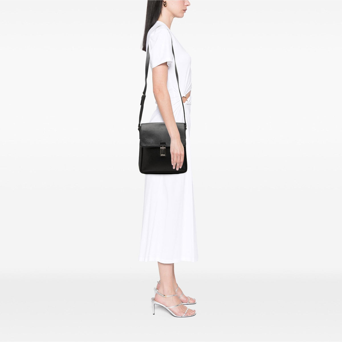 Prada Saffiano Buckle Messenger Bag - Black