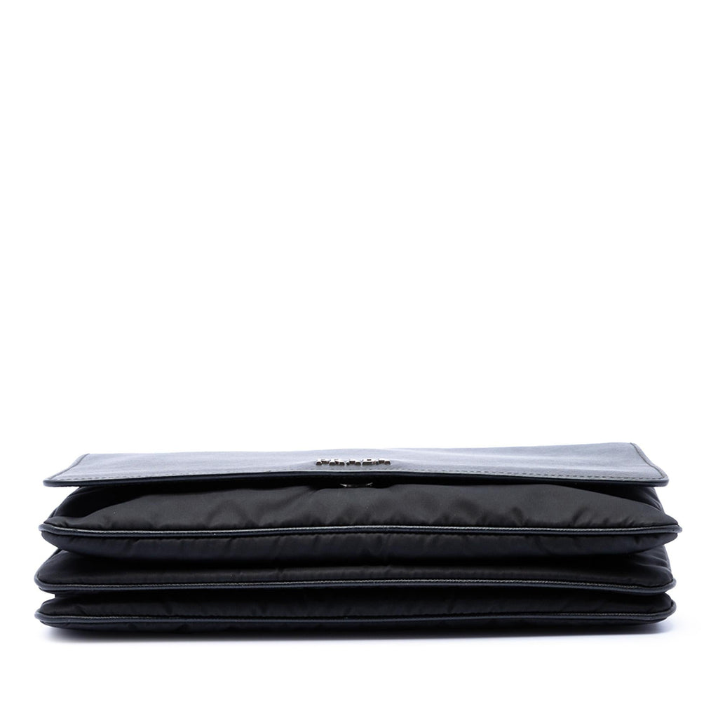 Prada Saffiano Lux and Tessuto Chain Crossbody Bag - Black
