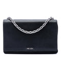 Prada Saffiano Lux and Tessuto Chain Crossbody Bag - Black
