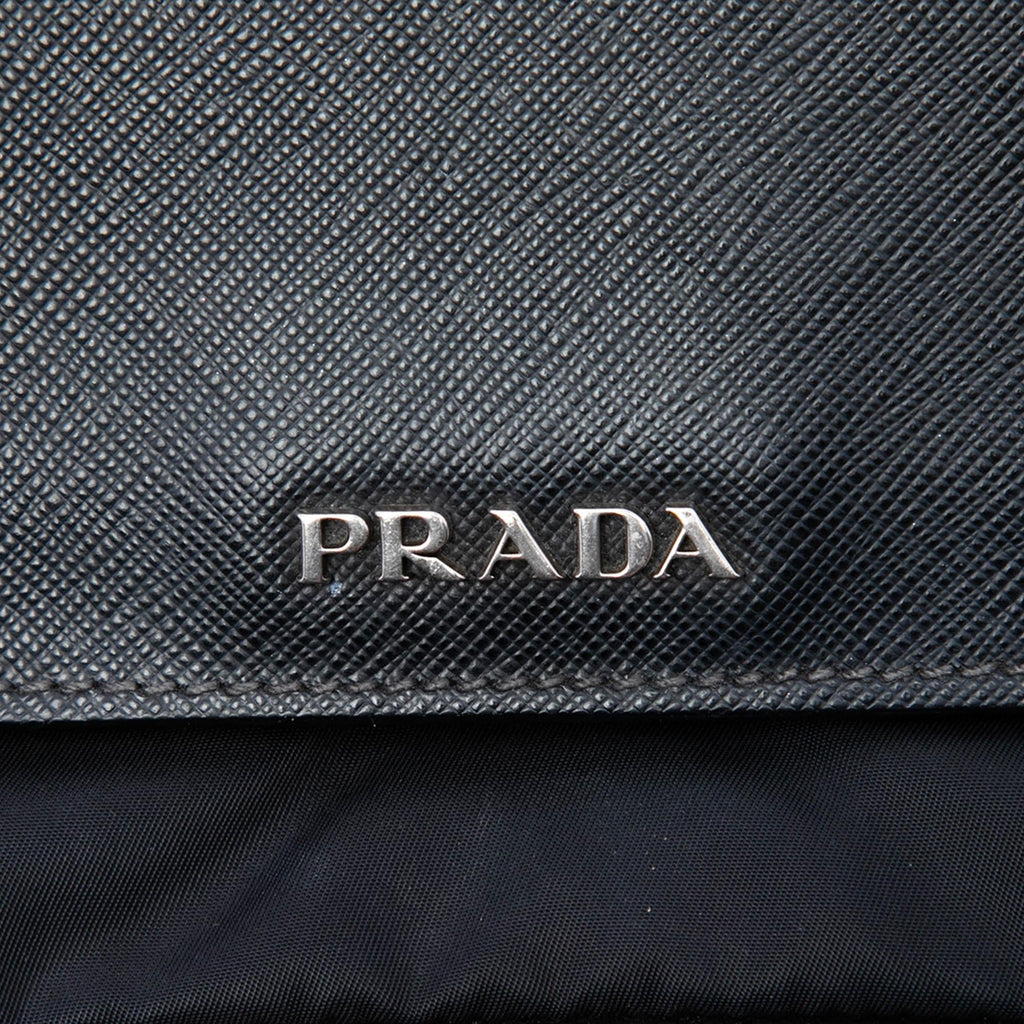 Prada Saffiano Lux and Tessuto Chain Crossbody Bag - Black