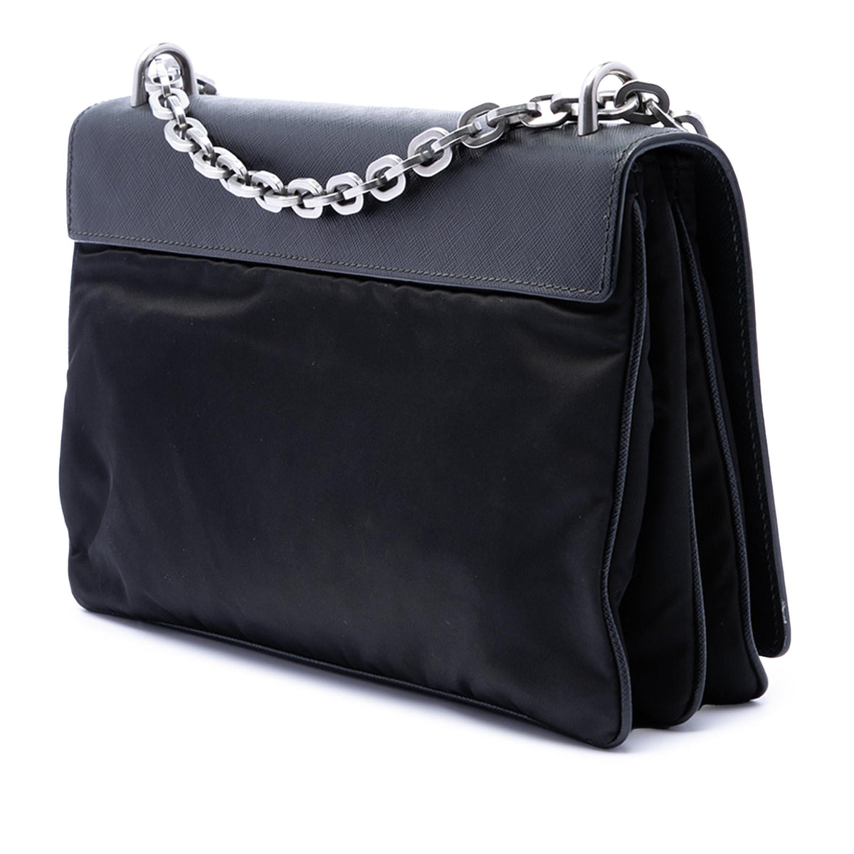 Prada Saffiano Lux and Tessuto Chain Crossbody Bag - Black