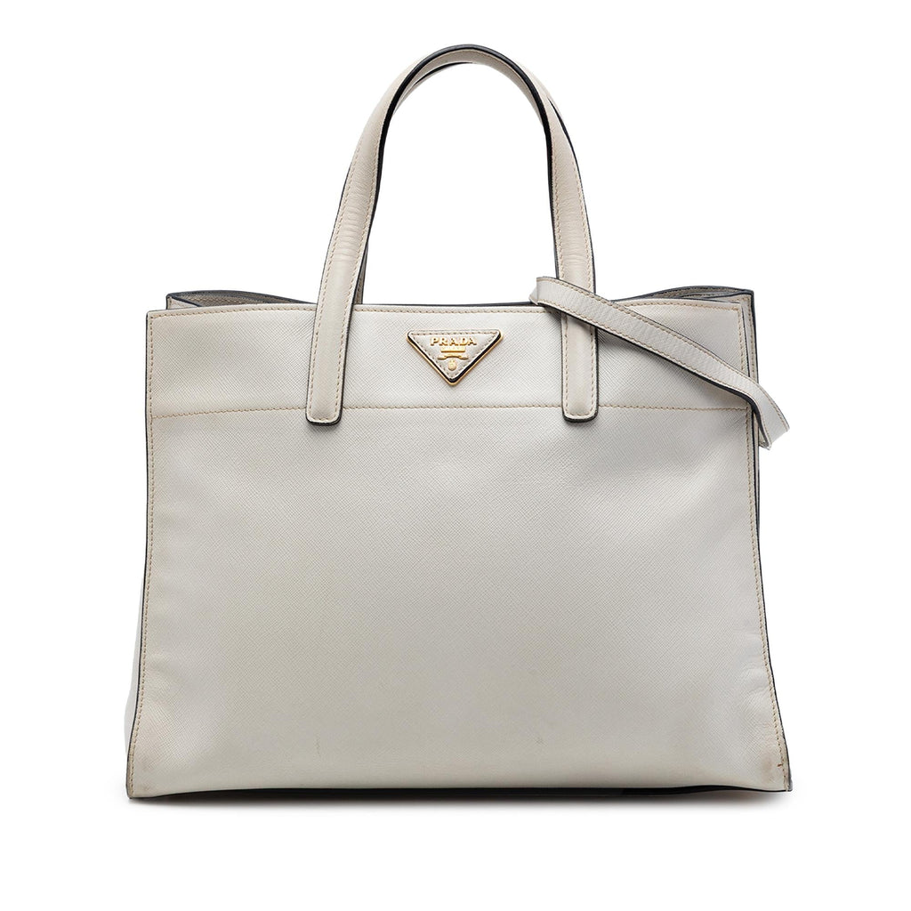 Prada Saffiano Soft Triple Pocket Tote Bag - White