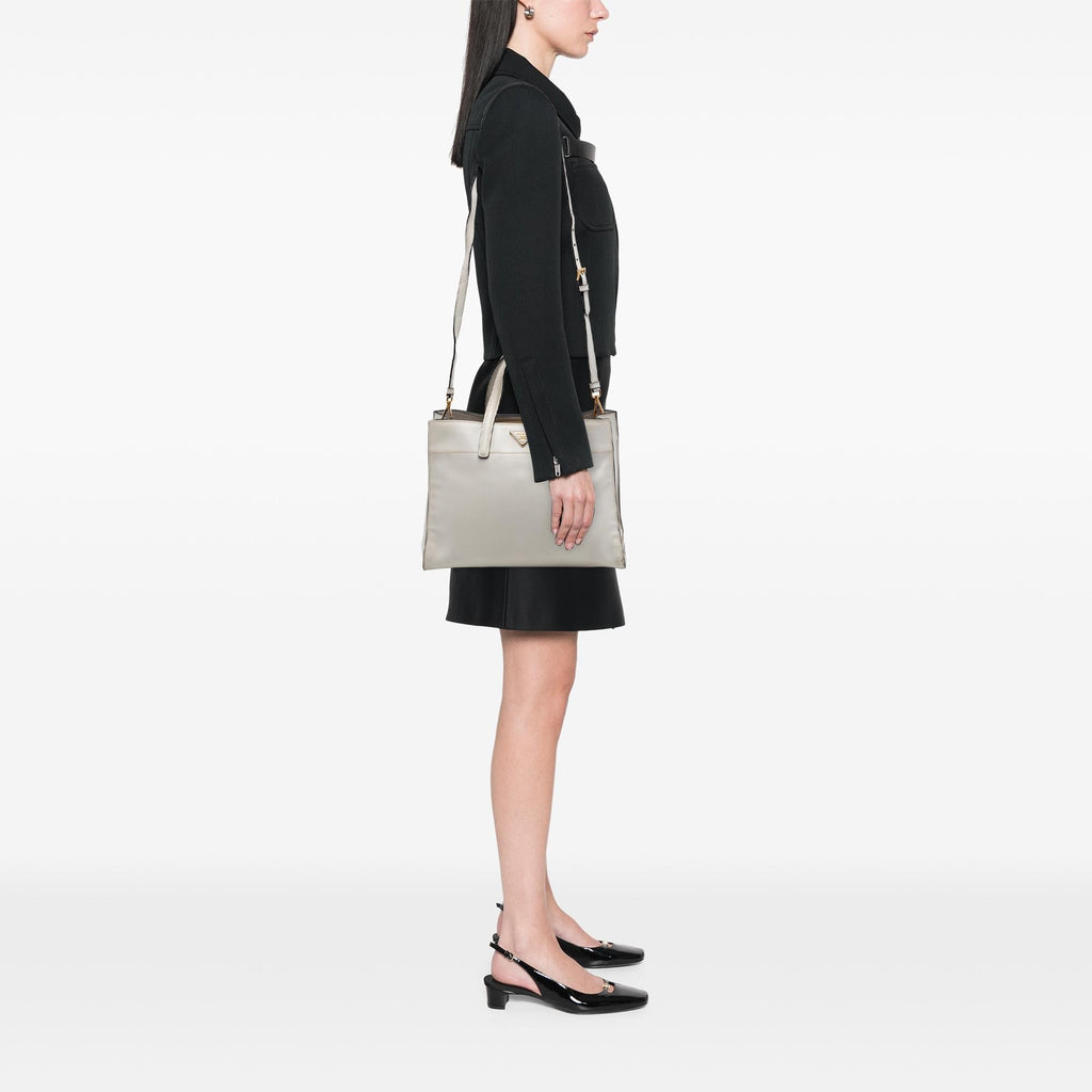 Prada Saffiano Soft Triple Pocket Tote Bag - White