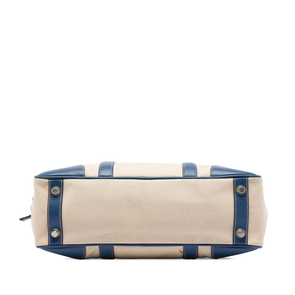 Prada Saffiano Trimmed Canvas Briefcase - Beige