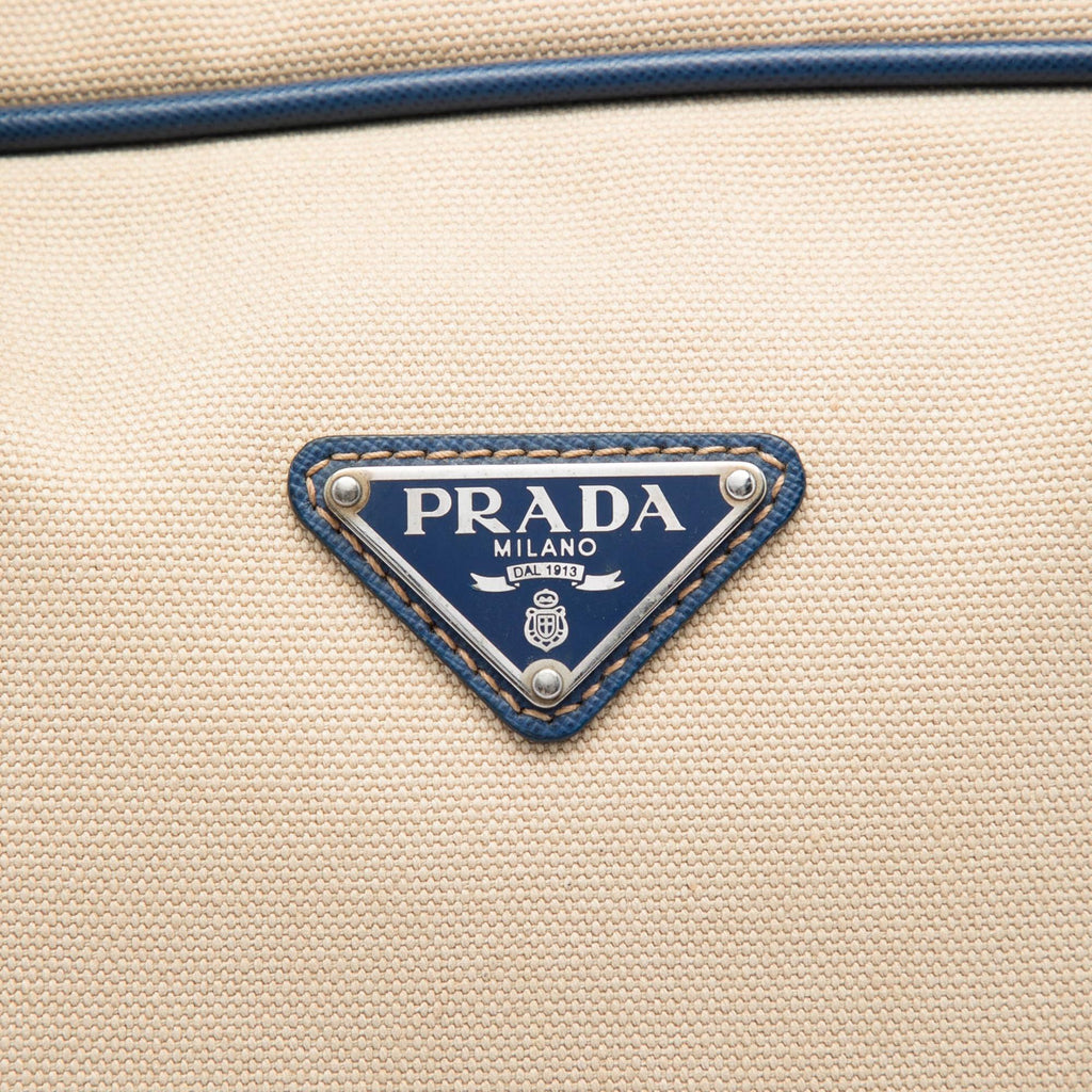 Prada Saffiano Trimmed Canvas Briefcase - Beige
